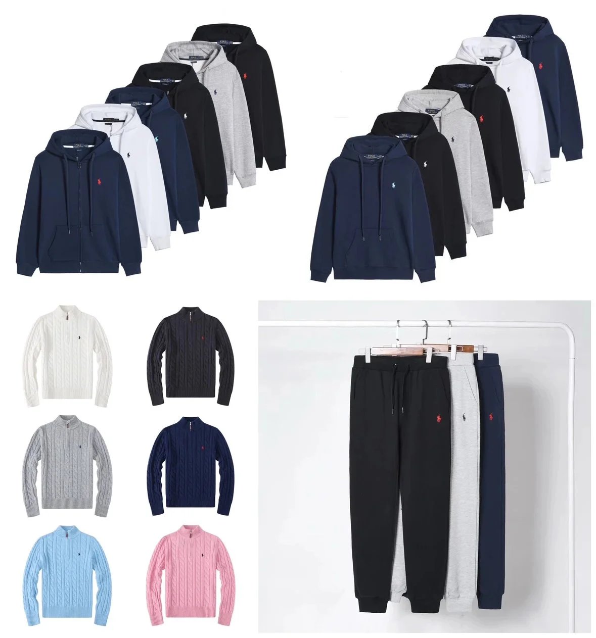Ralph Lauren RL Pony Embroidery Casual Hoodie Sweatshirt and Joggers Multicolor