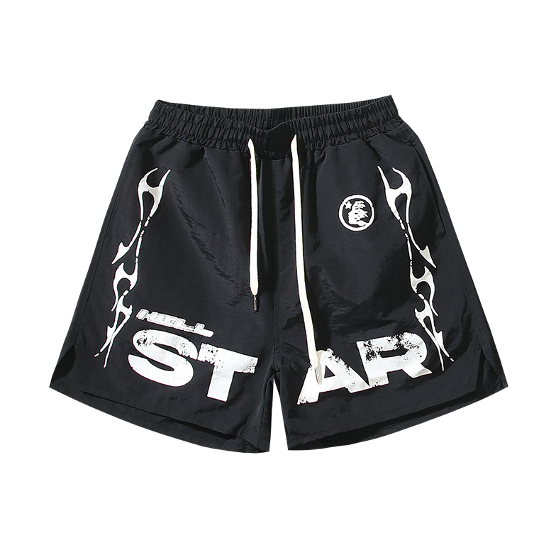 Hellstar Flame Graphic Streetwear Shorts Black