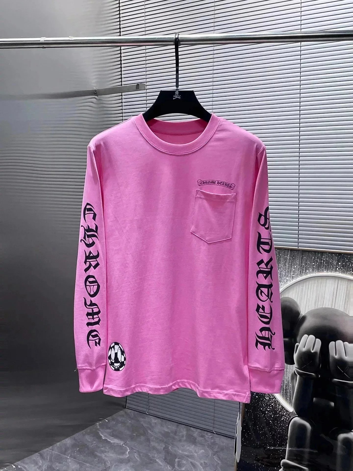 Chrome Hearts Gothic Script Pocket Graphic Long Sleeve Shirt Pink