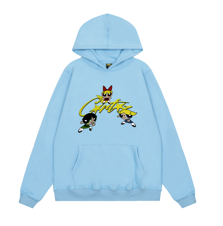 Corteiz CRTZ Powerpuff Girls Graphic Streetwear Hoodie Light Blue