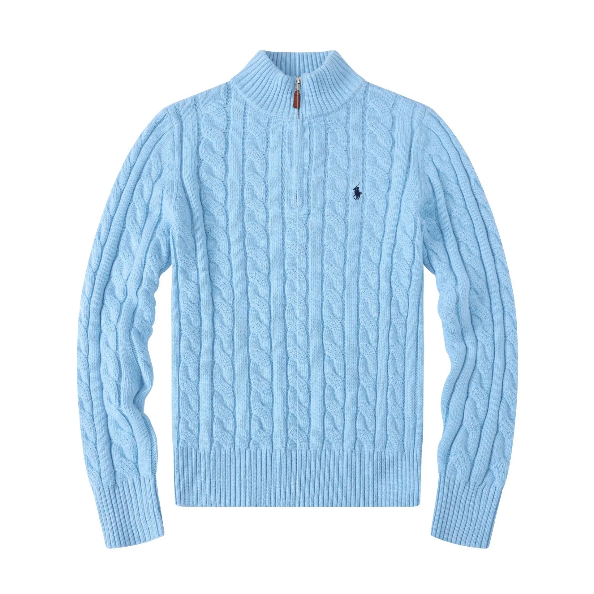 Ralph Lauren Cable-Knit Quarter-Zip Sweater Light Blue