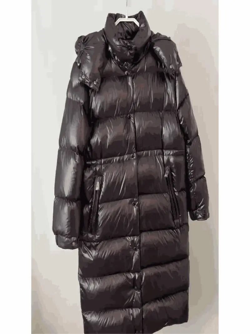 Moncler Long Puffer Shiny Down Jacket Black