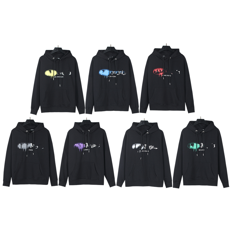 Palm Angels Sprayed City Graphic Streetwear Hoodie Black