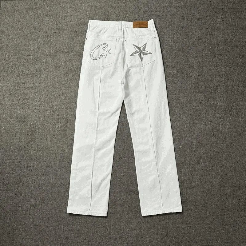 Corteiz Star Denim Streetwear Jeans White