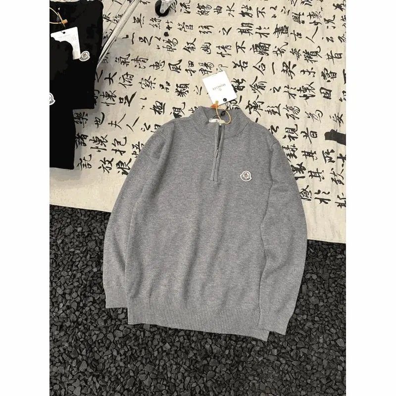 Moncler Quarter Zip Knit Sweater Casual Pullover Gray