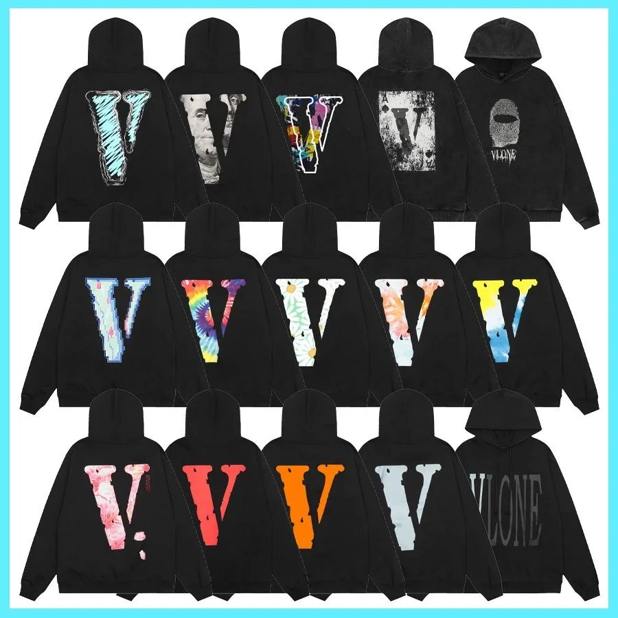 Vlone Graphic Print Streetwear Hoodie Black