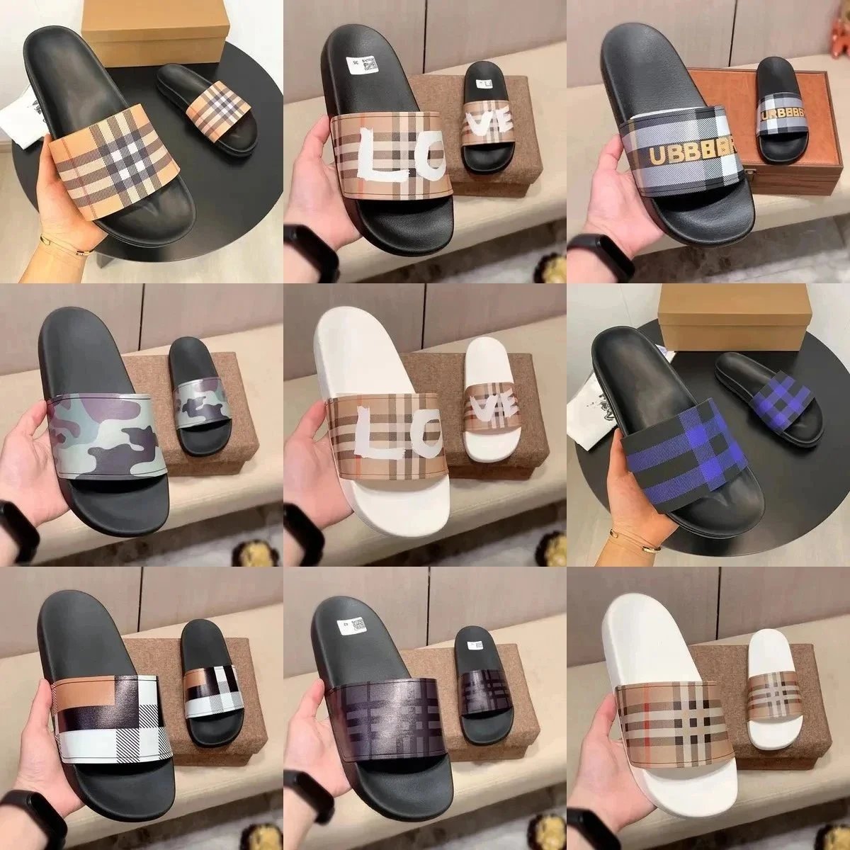 Burberry Check Print Casual Slides Multicolor
