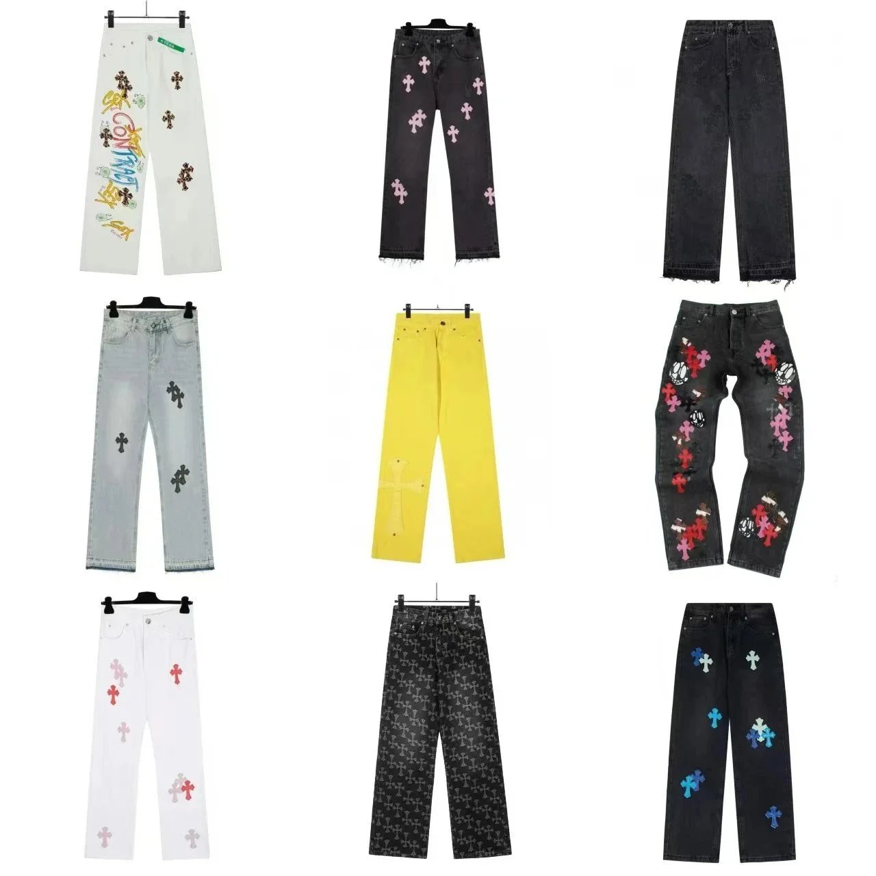 Chrome Hearts Cross Patch Denim Jeans Streetwear Pants Multicolor