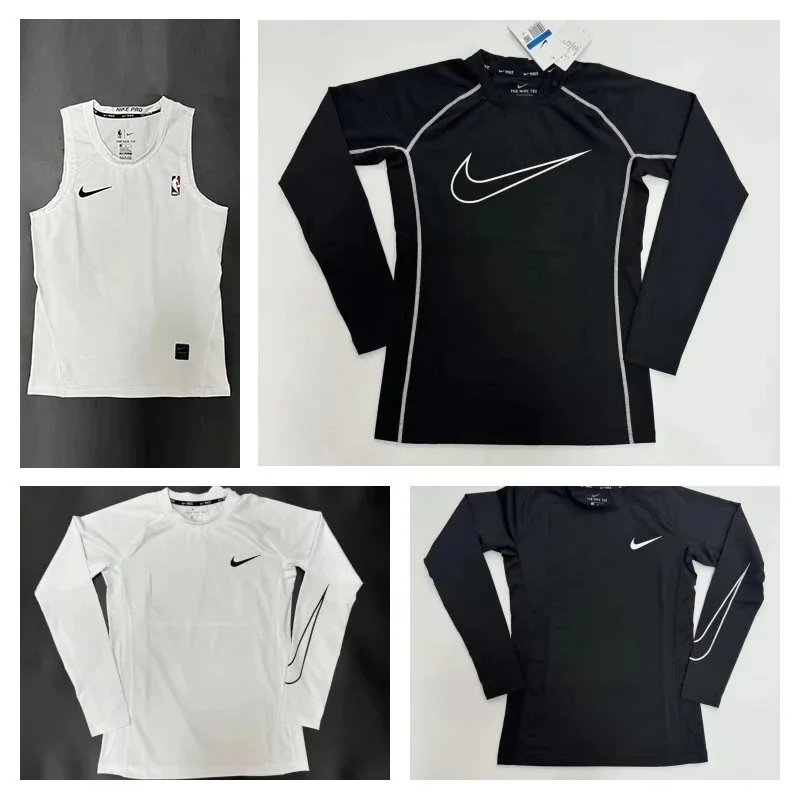 Nike Pro Compression Long Sleeve Shirt Athletic Base Layer Black and White