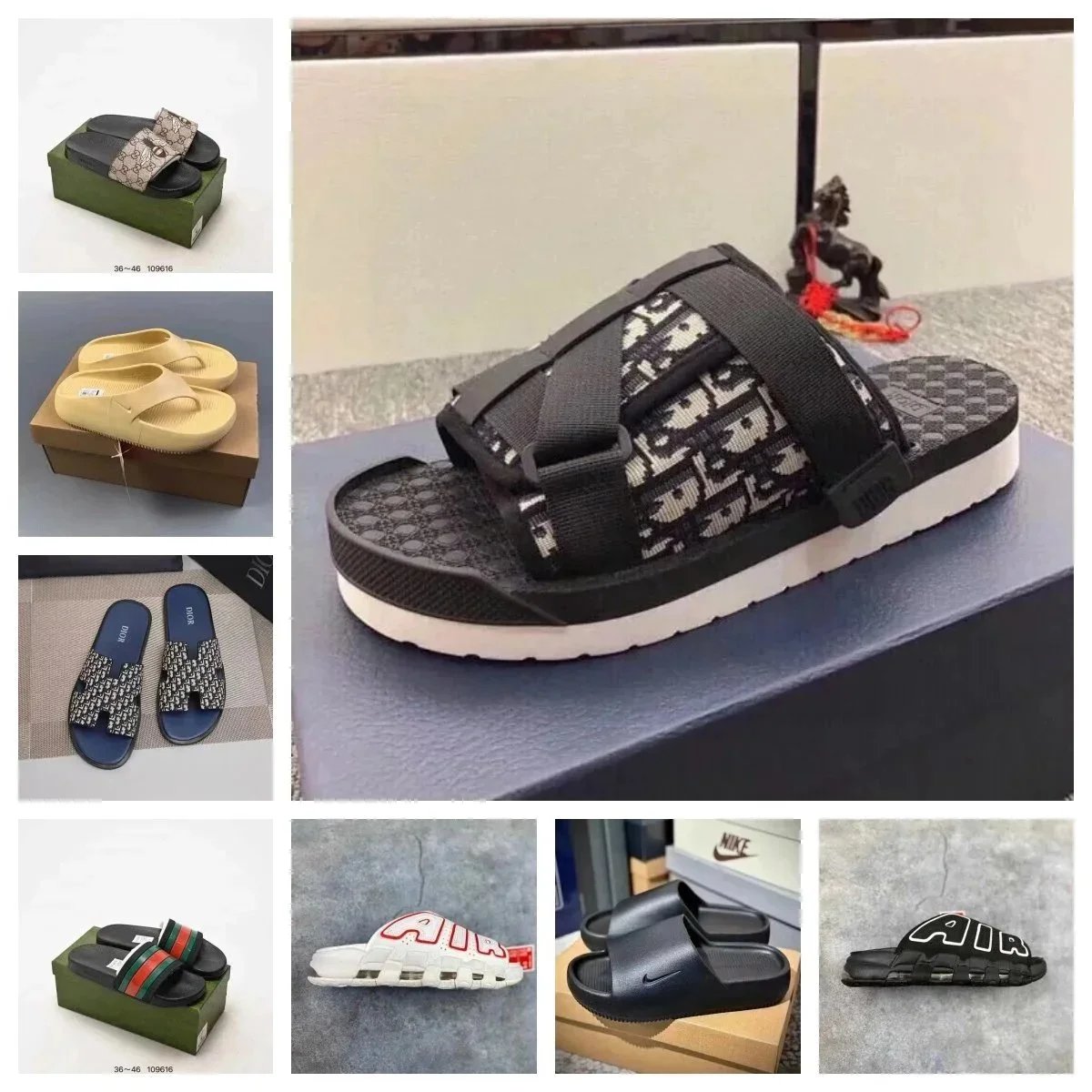 Dior Alpha Casual Slides Sandals Black and White