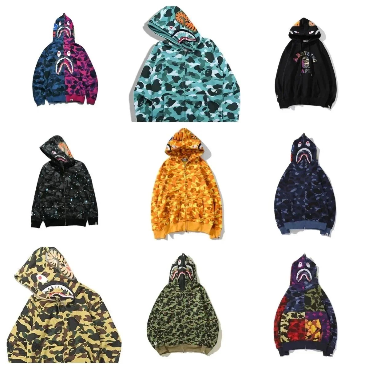 A Bathing Ape BAPE Shark Full Zip Camo Hoodie Multicolor