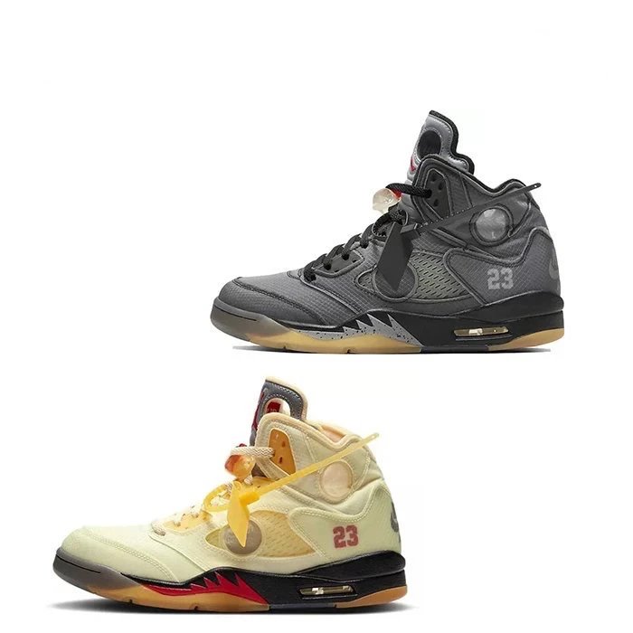 Jordan Air Jordan 5 Retro Off-White High Top Sneakers Black and Sail