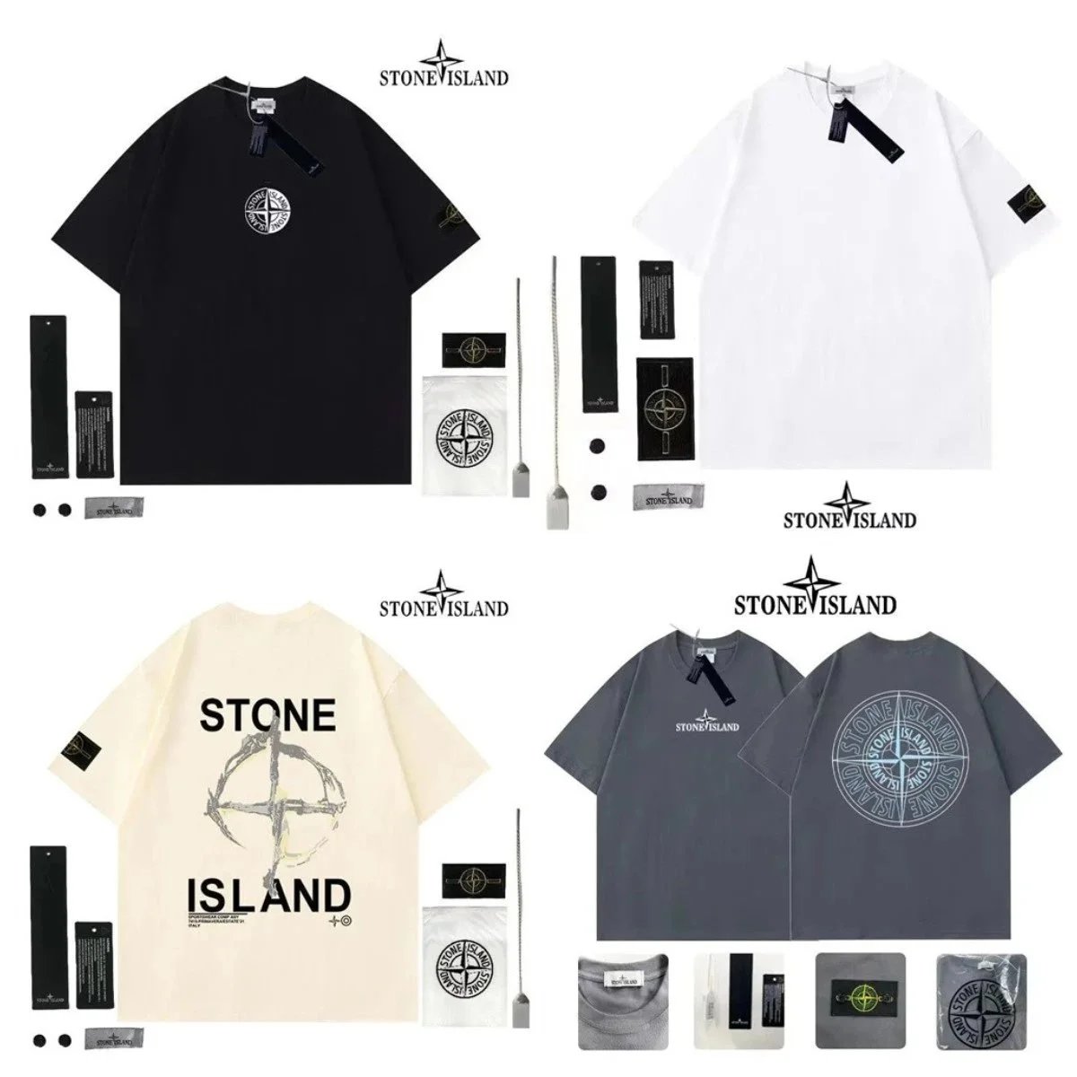 Stone Island Graphic Print Cotton T-Shirt Multicolor
