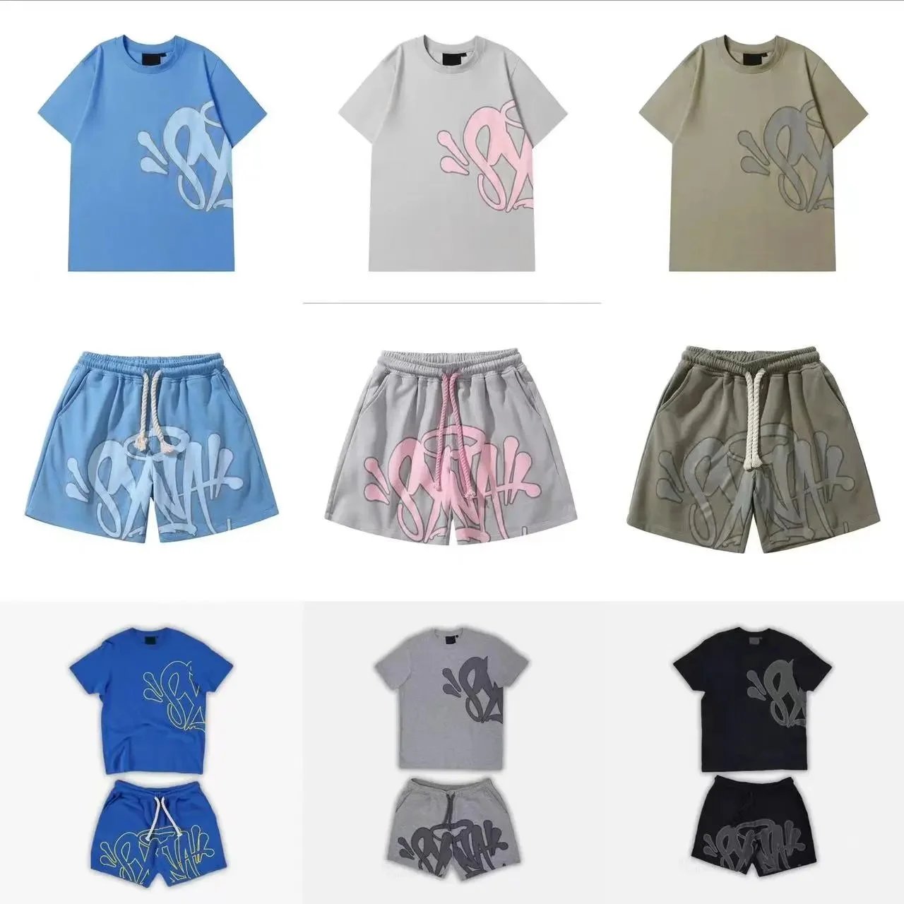 Design Graffiti Print Graphic Streetwear Matching Set Multicolor
