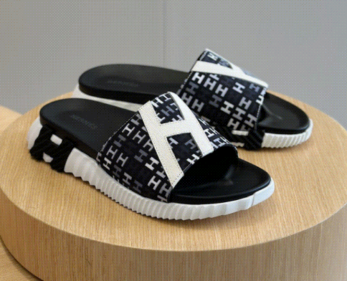 Hermes Izmir Chunky Slides Sandals Black and White