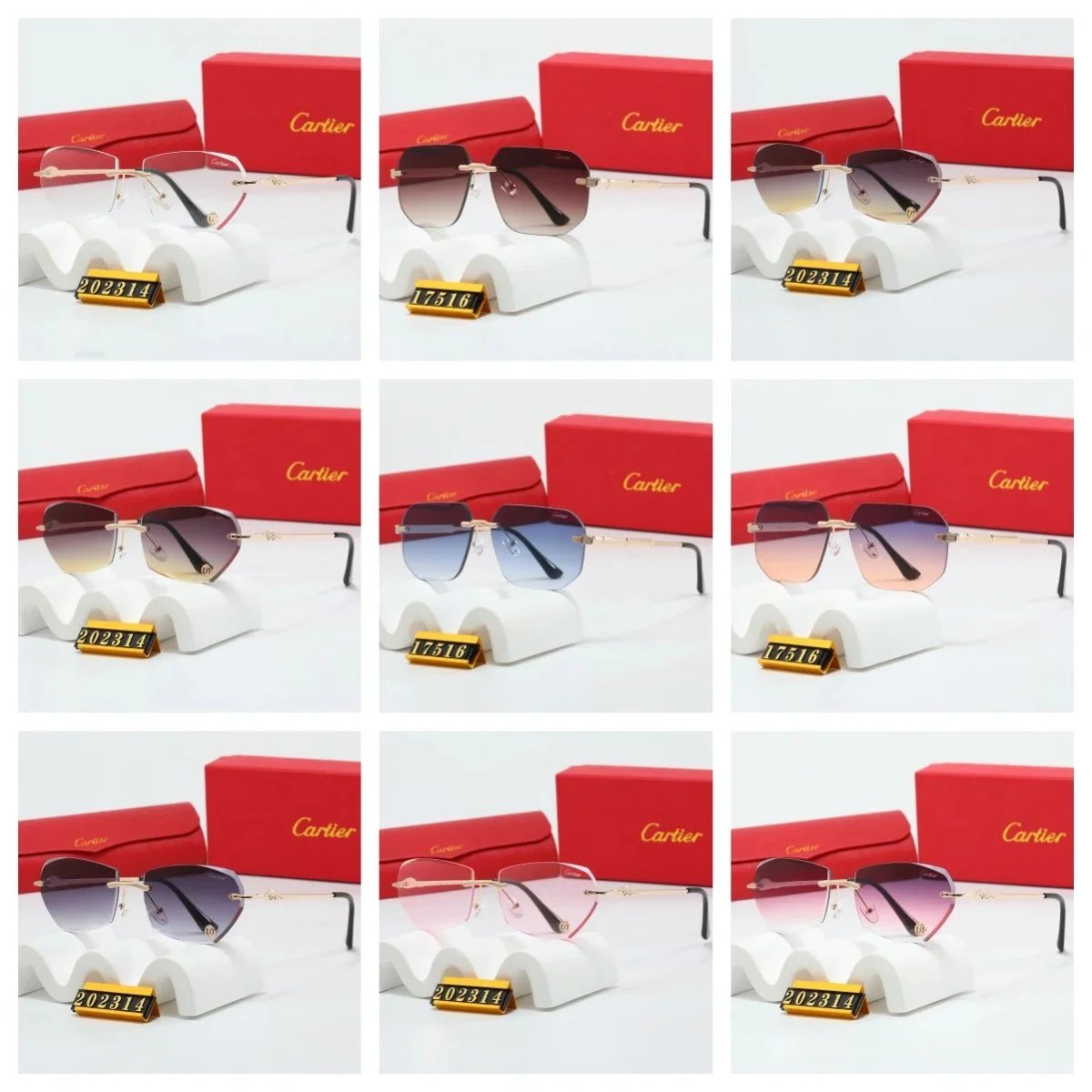 Cartier Rimless Luxury Sunglasses Gradient Lens Multicolor