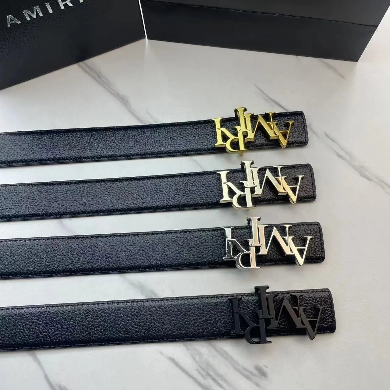 Amiri Letter Buckle Leather Belt Black