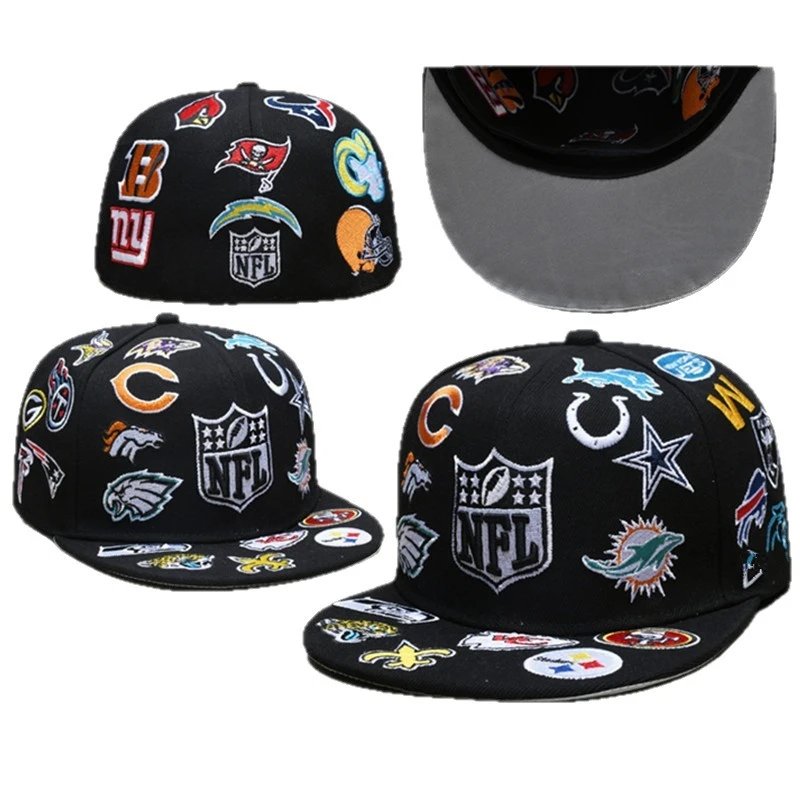 NFL All-Over Team Patches Embroidered Baseball Cap Black