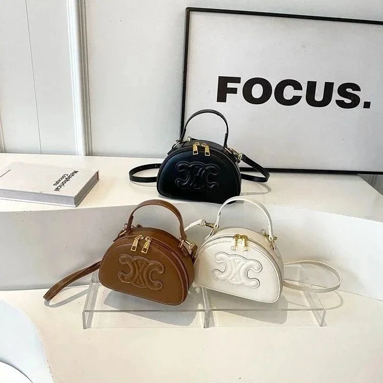 Celine Triomphe Oval Bag Mini Leather Crossbody Bag Black White and Brown