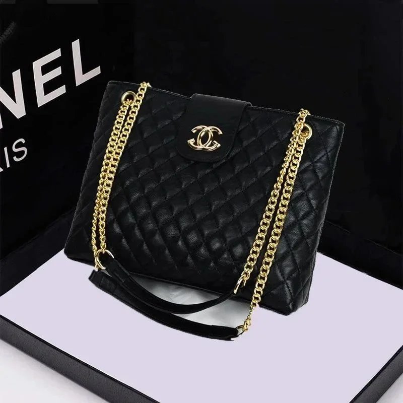 Chanel Quilted Chain Tote Shoulder Bag Black