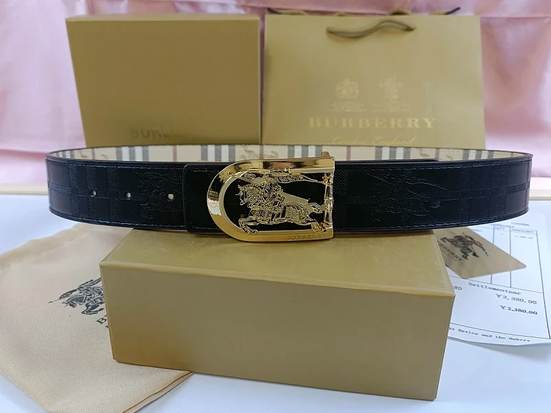 Burberry Equestrian Knight Design Leather Belt Black