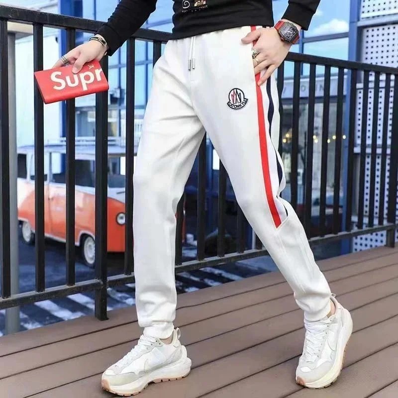 Design Stripe Panel Casual Joggers White