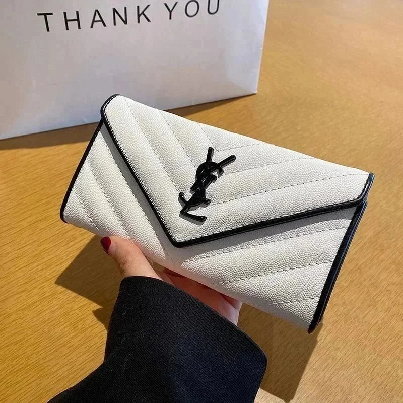 Yves Saint Laurent YSL Monogram Envelope Quilted Leather Wallet White