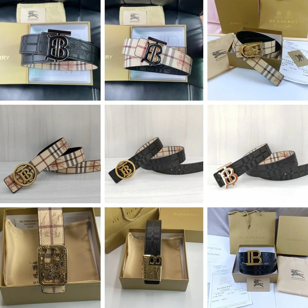Burberry TB Monogram Classic Leather Belt Multicolor