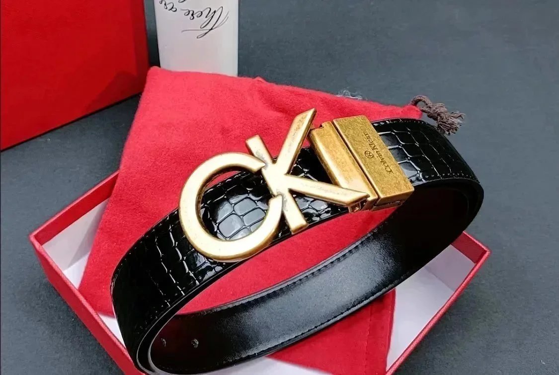 Calvin Klein CK Crocodile Embossed Leather Belt Black