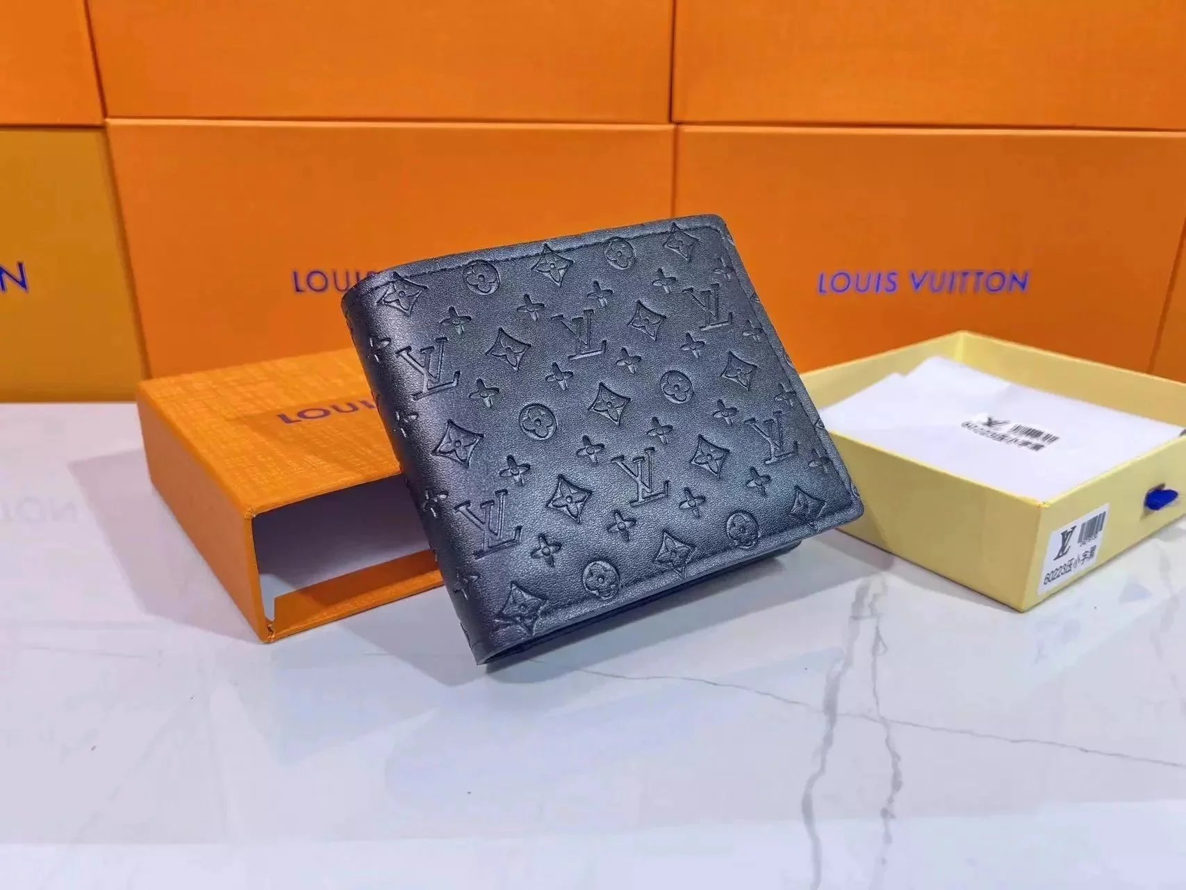 Louis Vuitton LV Monogram Shadow Multiple Wallet Leather Bifold Black