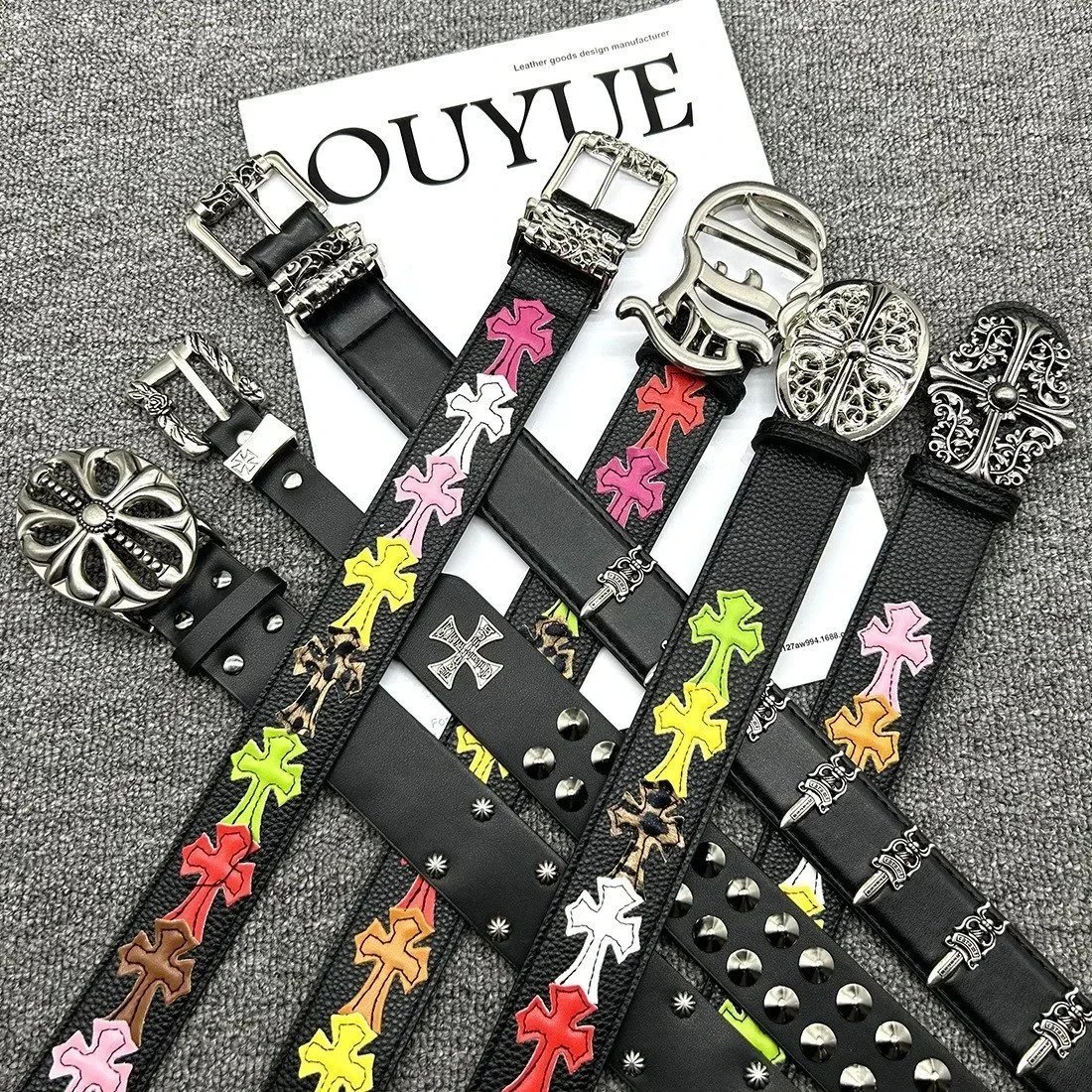 Chrome Hearts Cross Patch Leather Belt Streetwear Accessories Black