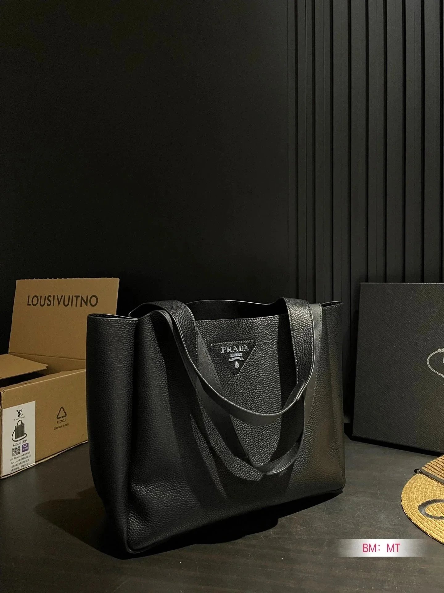 Prada Leather Tote Bag Minimalist Handbag Black
