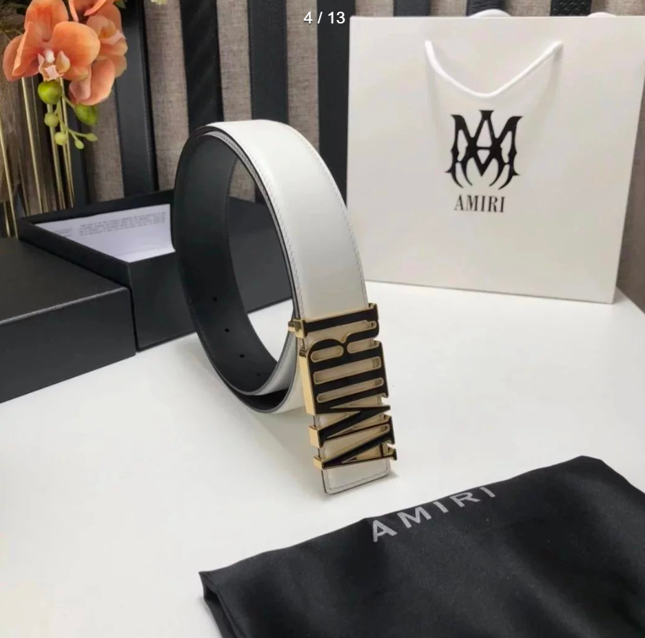 AMIRI Letter Belt Leather Accessories White