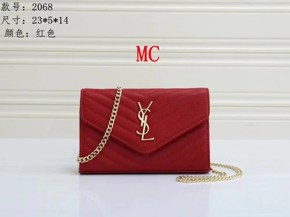 Yves Saint Laurent YSL Monogram Chain Wallet Quilted Leather Crossbody Bag Red