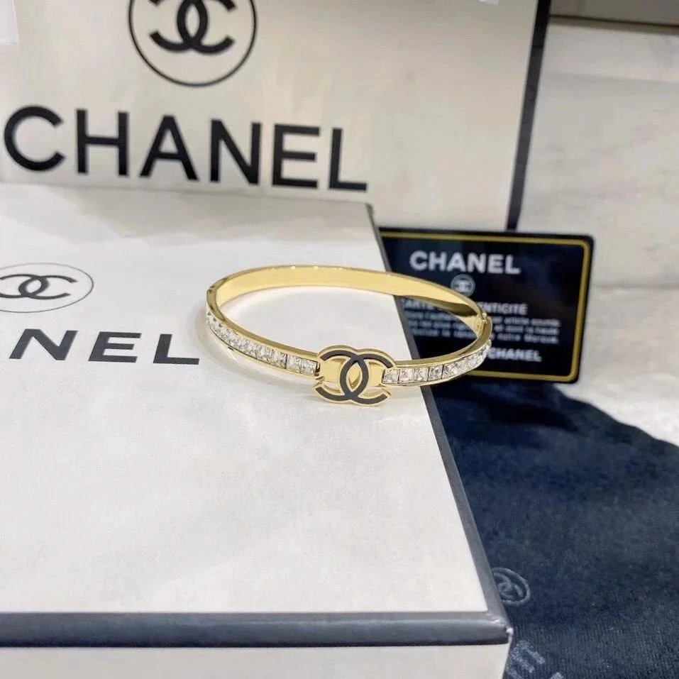 Chanel Crystal Bangle Elegant Bracelet Gold