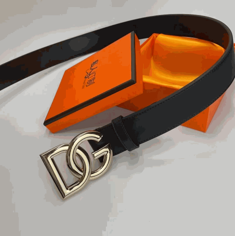 Dolce & Gabbana D&G DG Logo Buckle Leather Belt Black