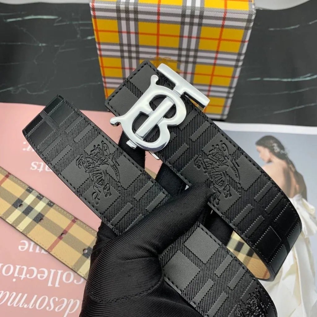Burberry TB Monogram Leather Belt Black