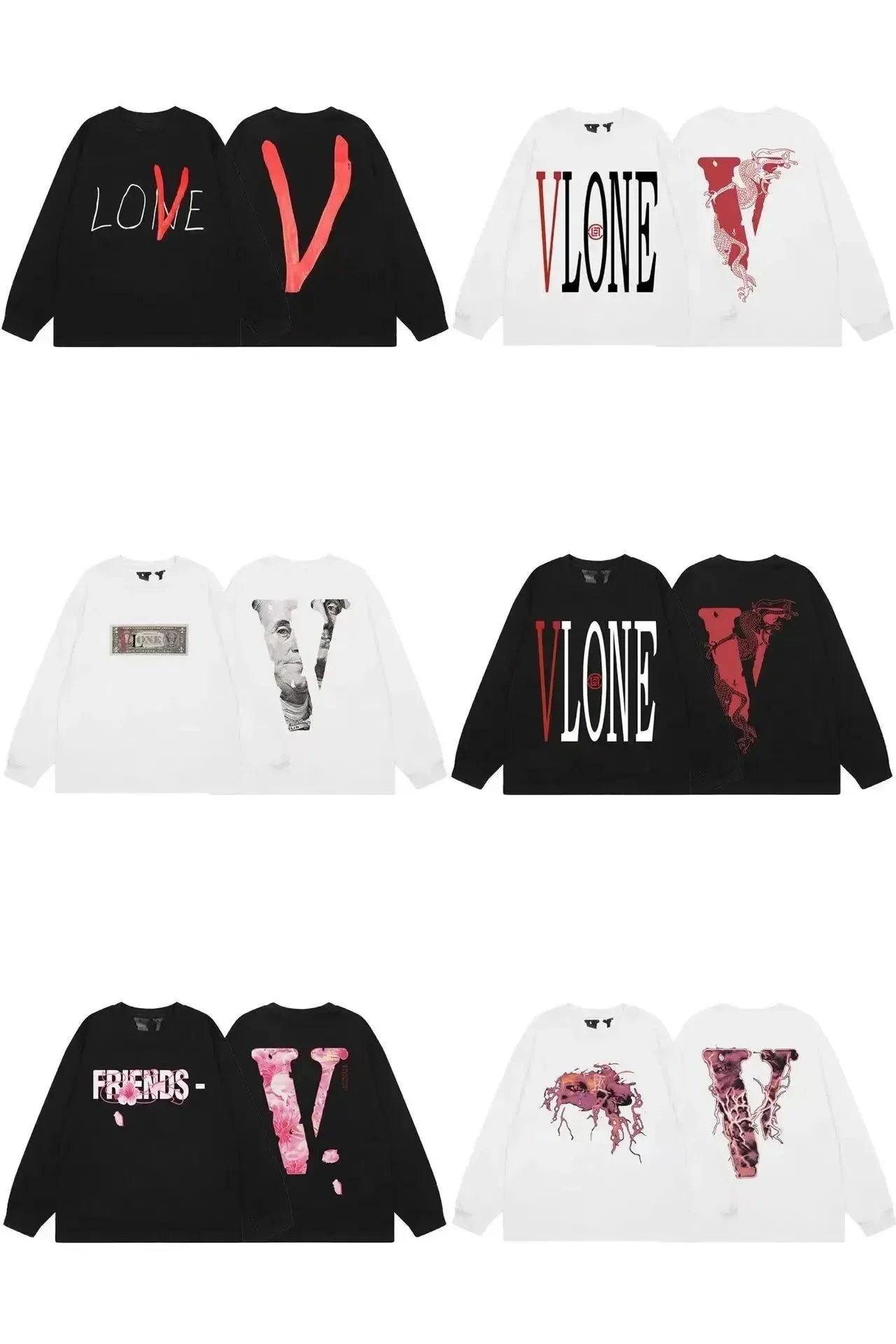 VLONE Graphic Print Streetwear Long Sleeve Shirt Multicolor