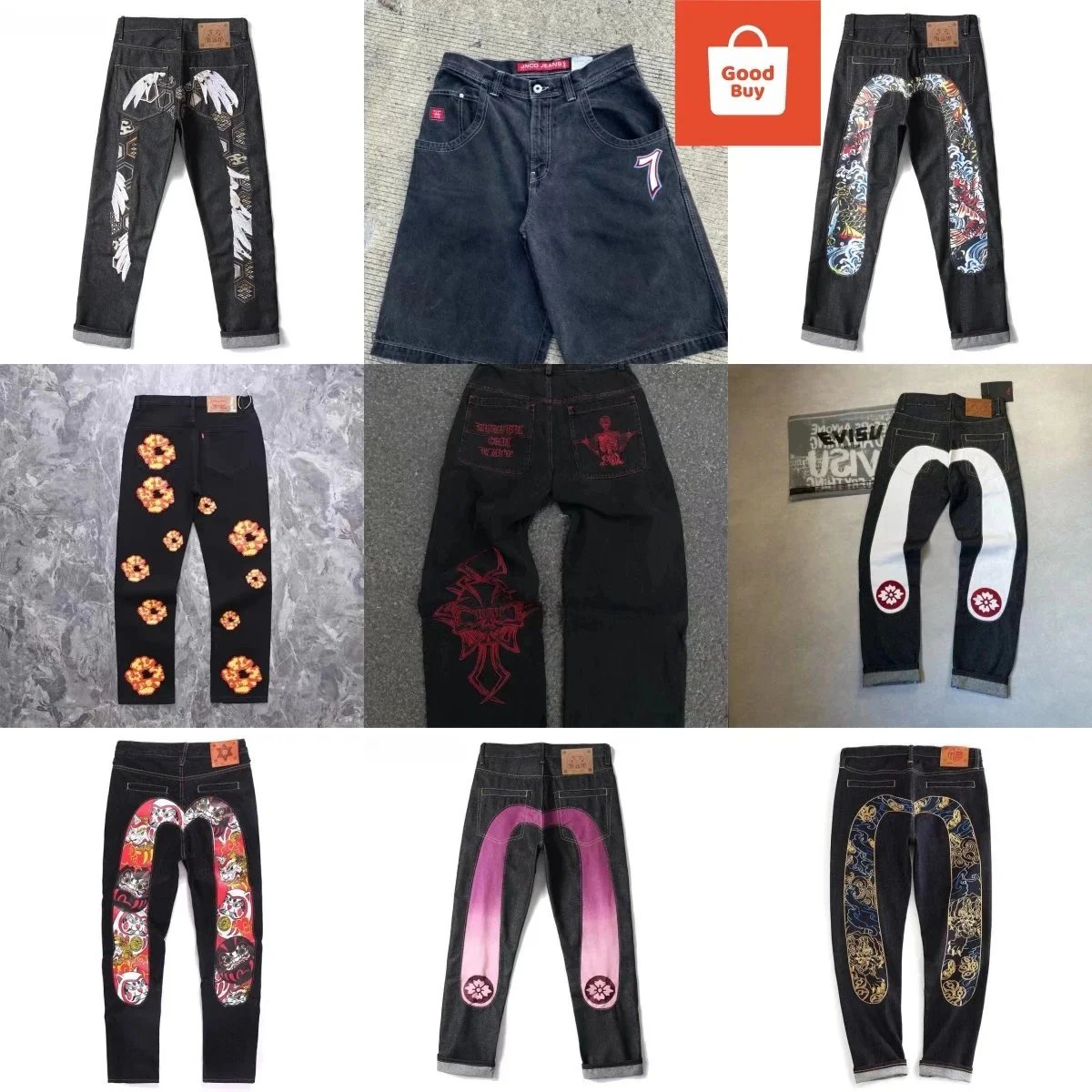 Evisu Daicock Graphic Streetwear Jeans Black