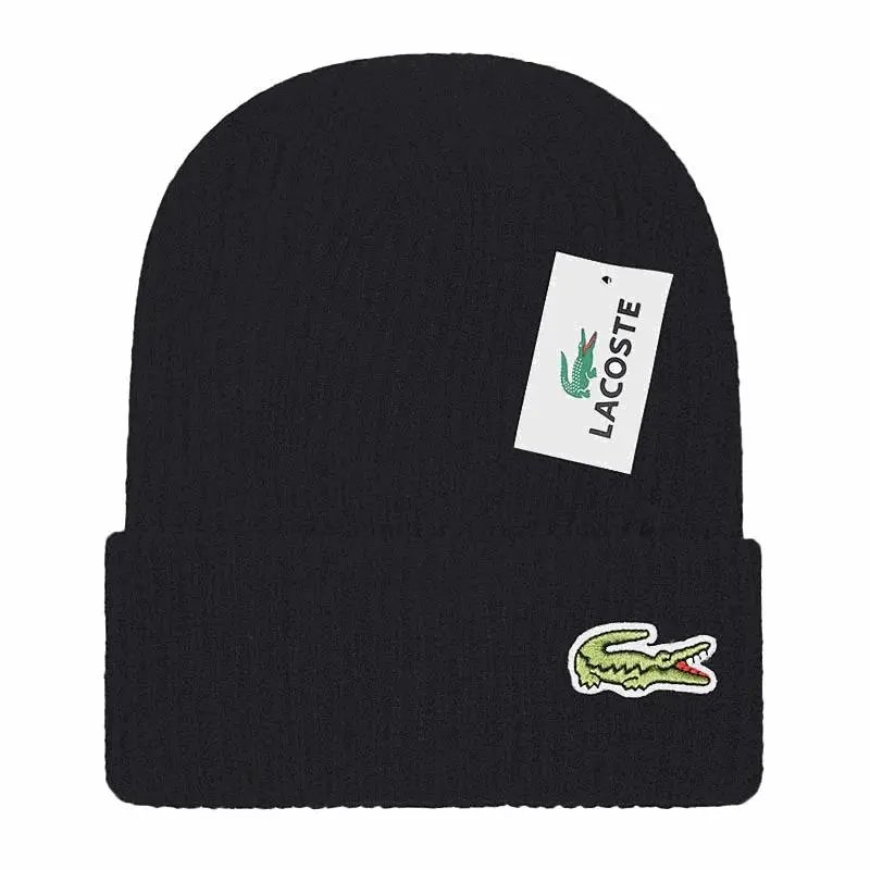 Lacoste Ribbed Knit Beanie Hat Black