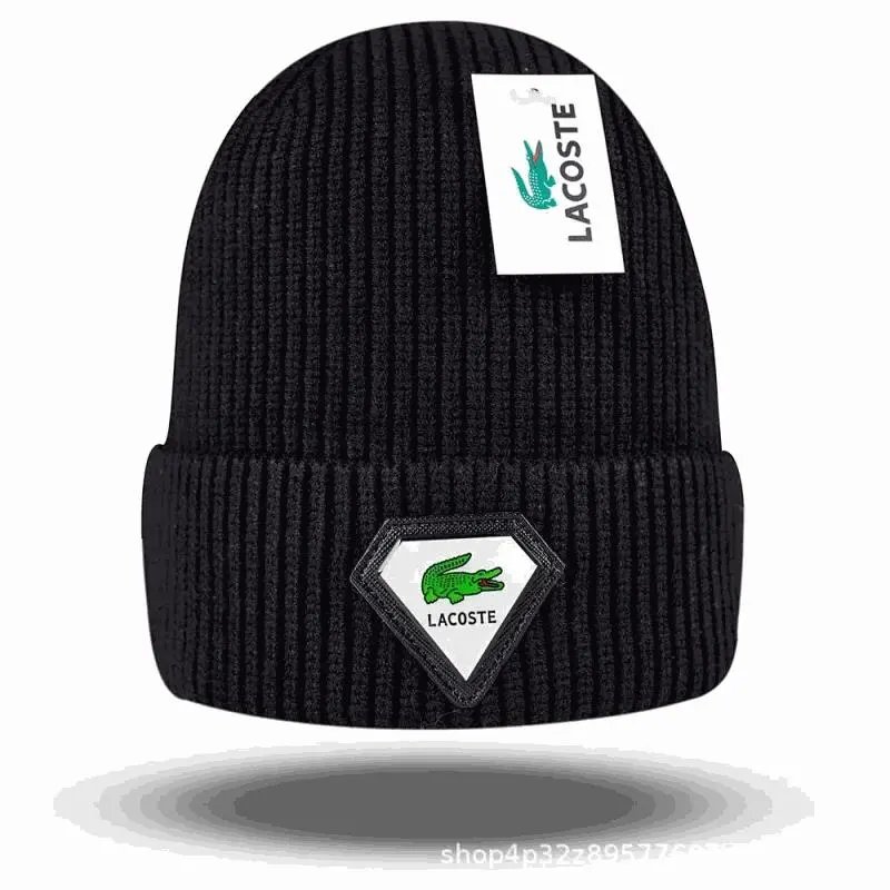 Lacoste Ribbed Knit Beanie Hat Black