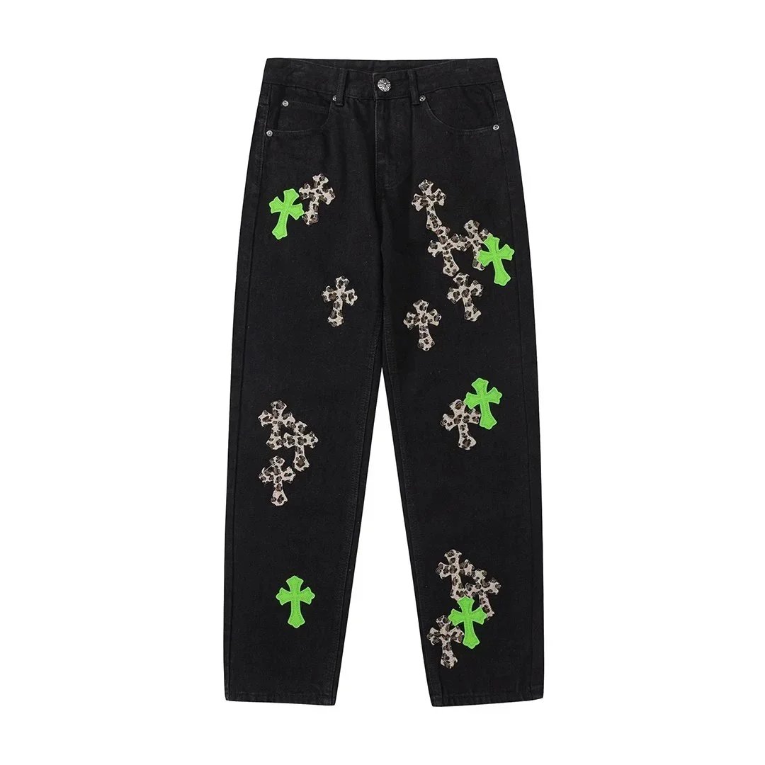 Chrome Hearts Cross Patch Denim Jeans Streetwear Pants Black