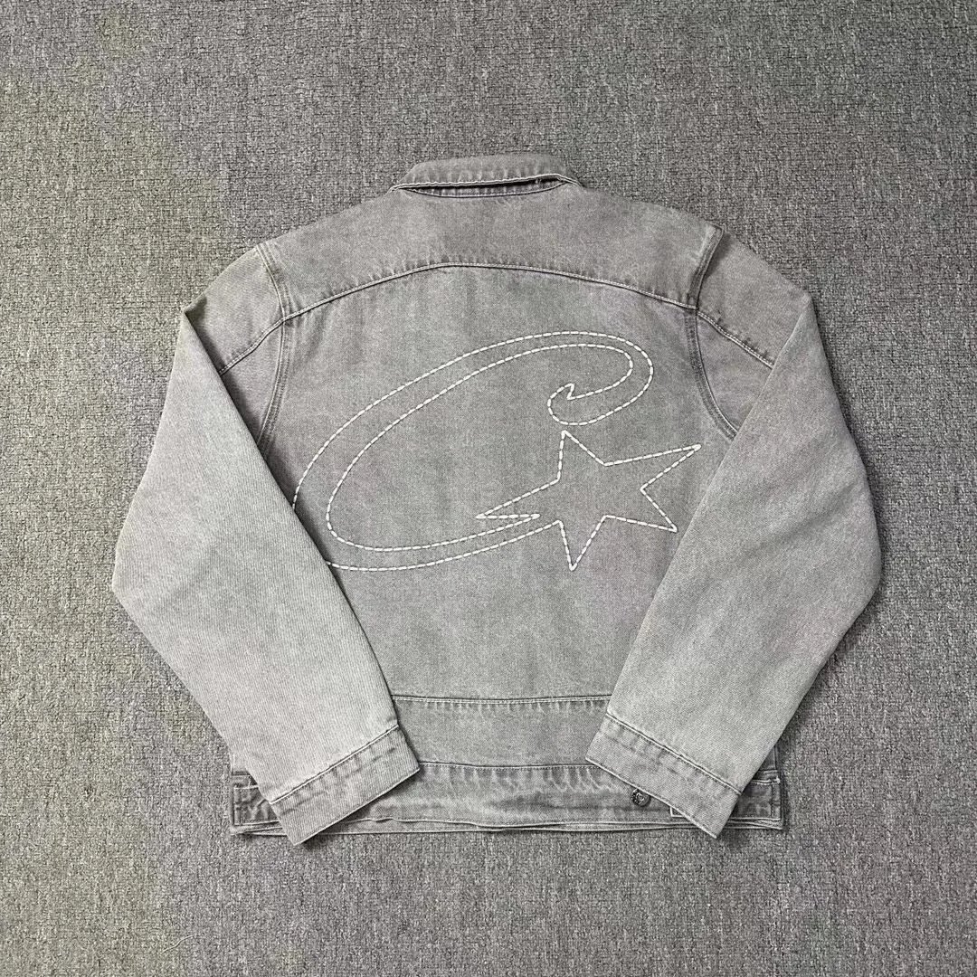 Corteiz Star Denim Jacket Streetwear Gray