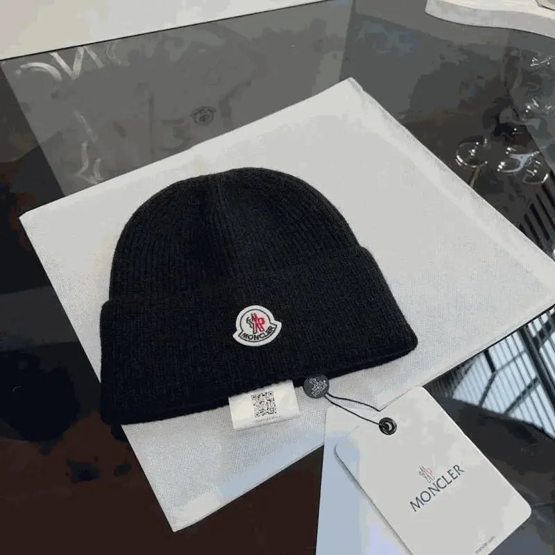 Moncler Ribbed Knit Beanie Winter Hat Black