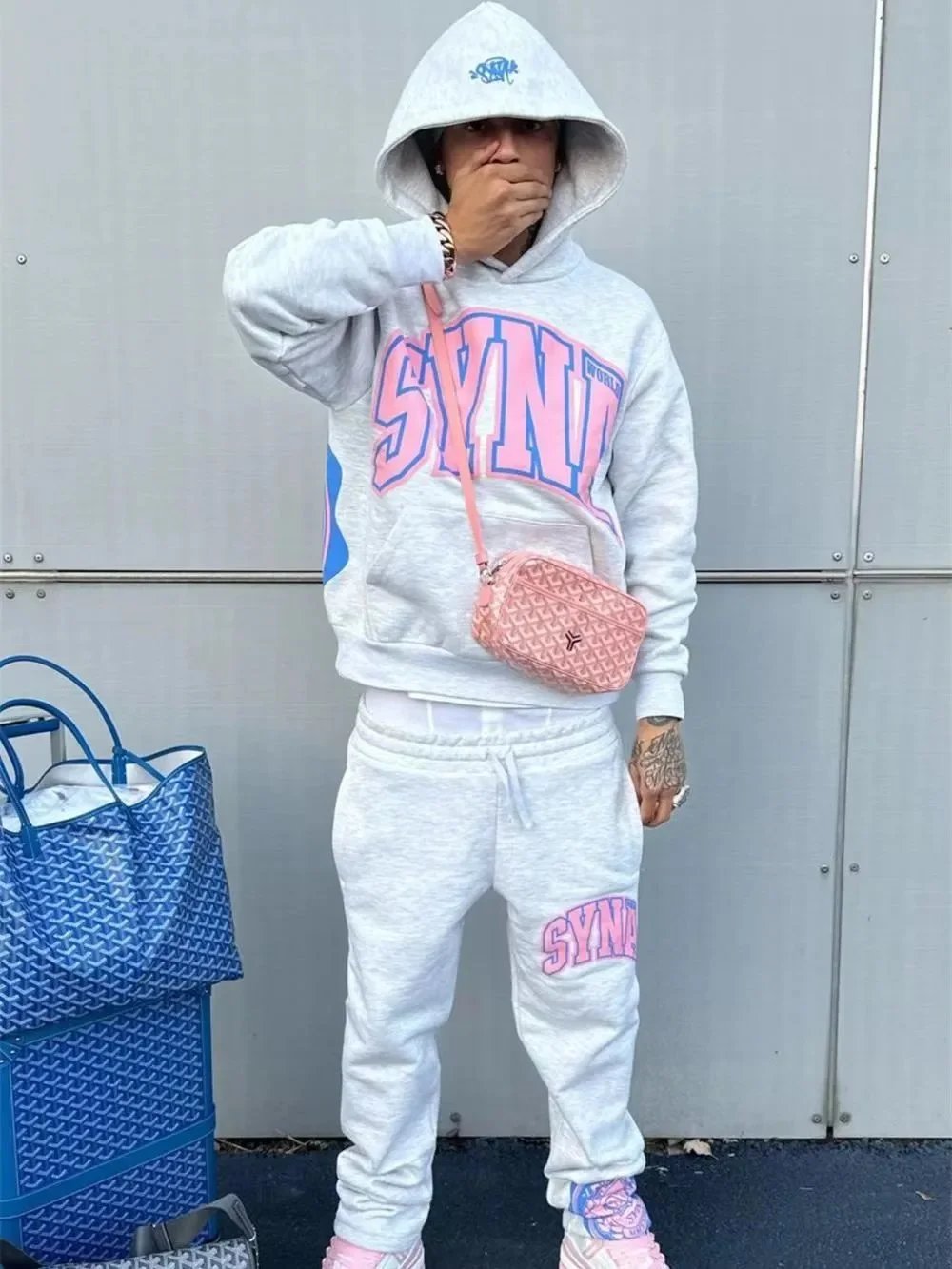 Syna World Syna Oversized Tracksuit Set Grey and Pink
