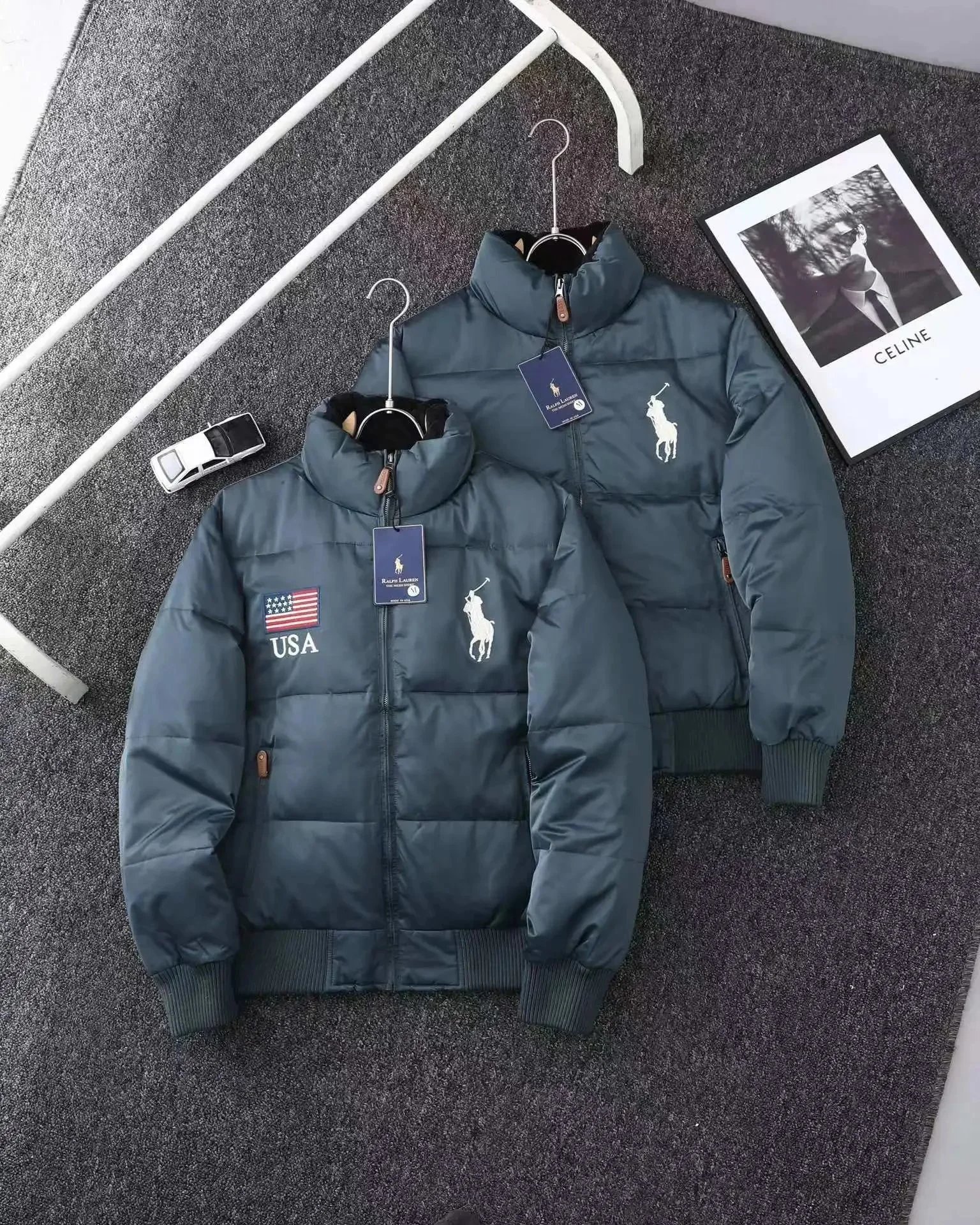 Ralph Lauren USA Flag Puffer Jacket Casual Down Jacket Navy