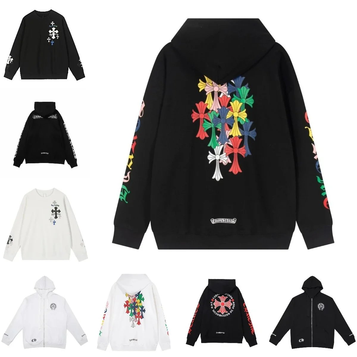 Chrome Hearts CH Multi-Color Cross Graphic Streetwear Hoodie Black