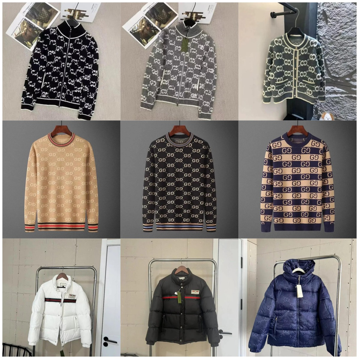 Gucci GG Monogram Knitwear and Puffer Jackets Luxury Collection Multicolor