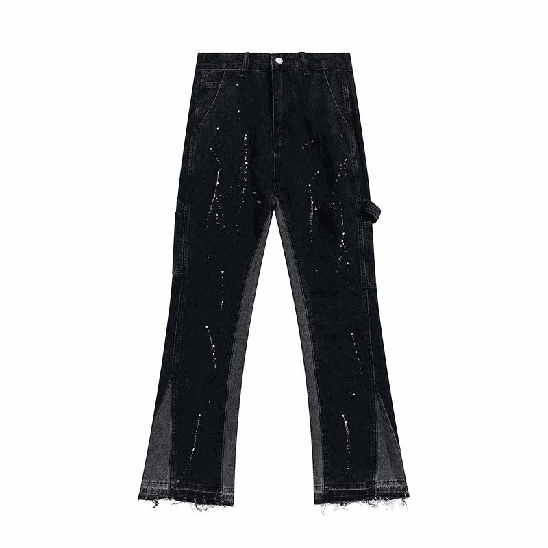 Design Paint Splatter Distressed Denim Jeans Black