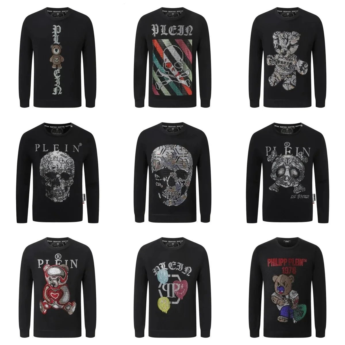 Philipp Plein Crystal Embellished Graphic Crewneck Sweatshirt Black